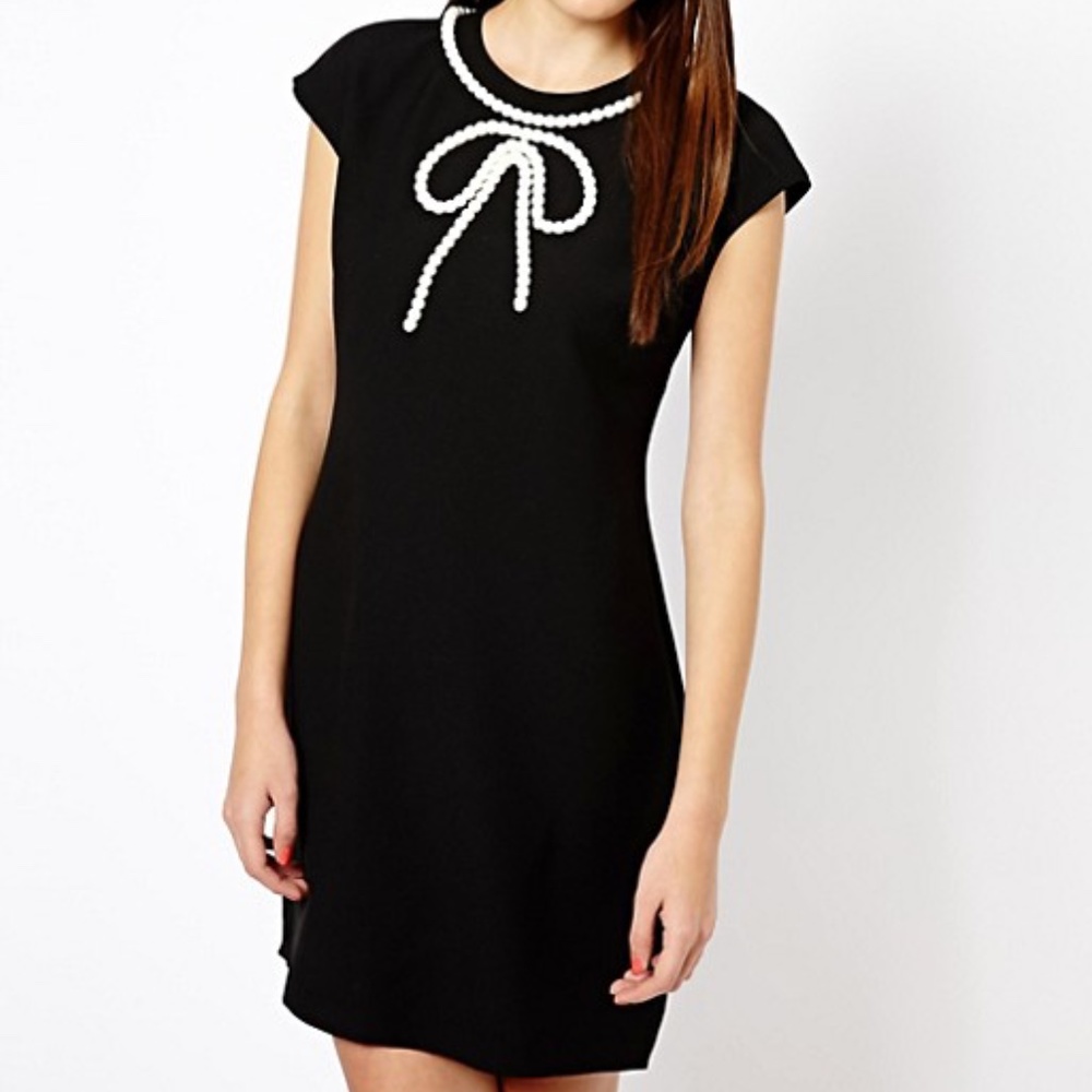 Ted Baker black shift dress with white beaded bow